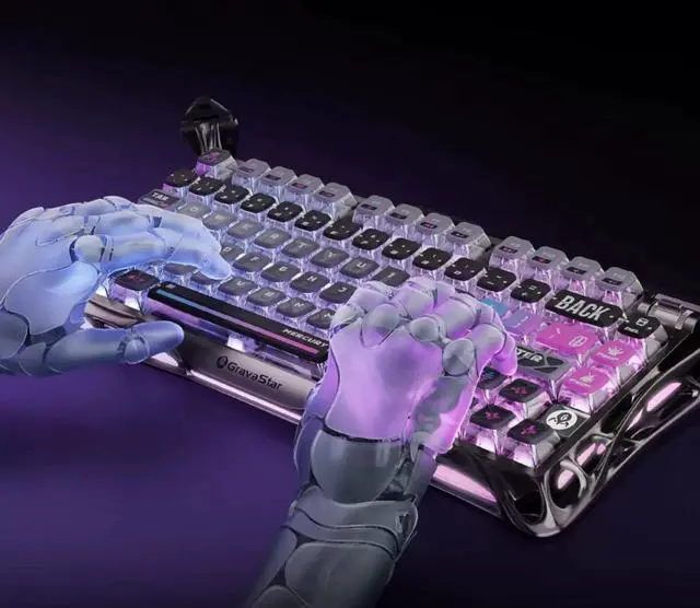 Alt view image 4 of 6 - GravaStar K1 PRO Cyberpunk 75% Triple-Mode Wireless Mechanical Gaming Keyboard, Aluminum Alloy Exoskeleton Design, Gasket Custom Keyboard Hot-Swap Socket, RGB Backlit Keyboard, Black