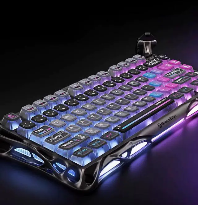 Alt view image 6 of 6 - GravaStar K1 PRO Interstellar 75% Triple-Mode Wireless Mechanical Gaming Keyboard, Aluminum Alloy Exoskeleton Design, Gasket Custom Keyboard Hot-Swap Socket, RGB Backlit Keyboard, Black Silver