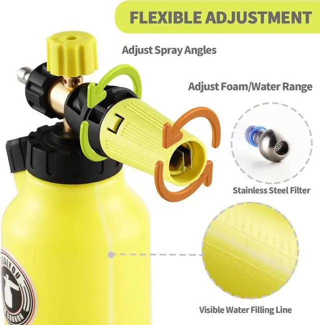 Alt view image 2 of 6 - Foam Cannon up to 4500 PSI, Foam Cannon for Pressure Washer with 1/4'' Quick Connector, Snow Foam Cannon with Adjustable Nozzle and 1L Foam Cannon Bottle, Fits Most Car Washing Accessories
