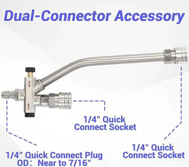 Alt view image 5 of 7 - Foam Cannon for Pressure Washer with Double Tip Attachment, Dual Lance Wide Mouth Soap Cannon, 5 Power Washer Sprayer Nozzles, 1/4" Quick Connect, 3600 PSI