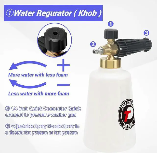 Alt view image 4 of 7 - Foam Cannon for Pressure Washer with Double Tip Attachment, Dual Lance Wide Mouth Soap Cannon, 5 Power Washer Sprayer Nozzles, 1/4" Quick Connect, 3600 PSI