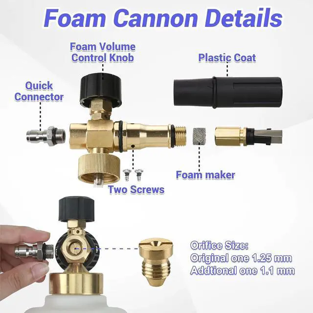 Alt view image 3 of 7 - Foam Cannon for Pressure Washer with Double Tip Attachment, Dual Lance Wide Mouth Soap Cannon, 5 Power Washer Sprayer Nozzles, 1/4" Quick Connect, 3600 PSI