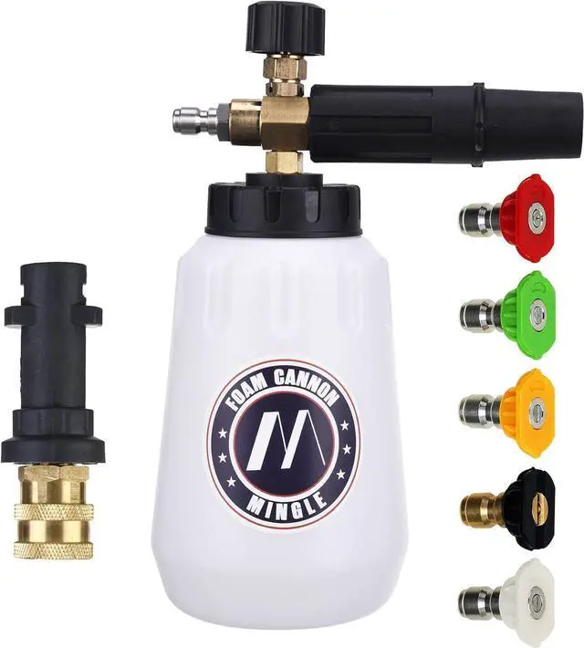 Main image of Foam Cannon, Compatible with Karcher K2, K3, K4, K5, K6, K7 Pressure Washer, with 5 Nozzle Tips, 1/4 Inch Quick Connector