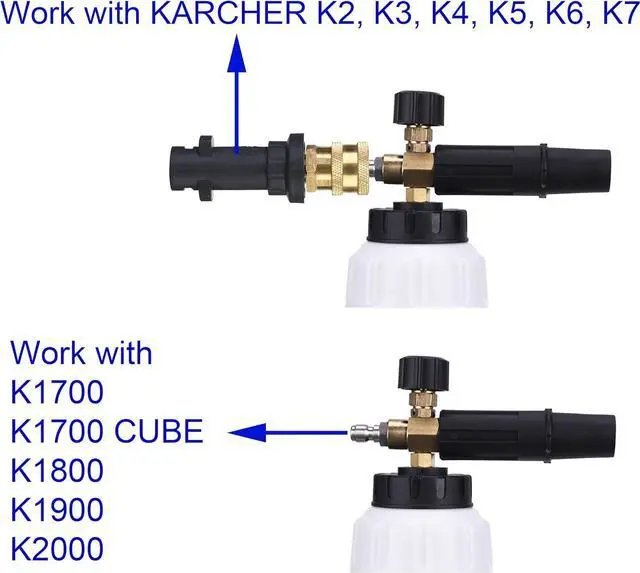 Alt view image 2 of 7 - Foam Cannon, Compatible with Karcher K2, K3, K4, K5, K6, K7 Pressure Washer, with 5 Nozzle Tips, 1/4 Inch Quick Connector