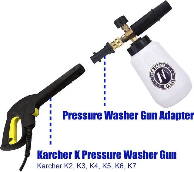 Alt view image 3 of 7 - Foam Cannon, Compatible with Karcher K2, K3, K4, K5, K6, K7 Pressure Washer, with 5 Nozzle Tips, 1/4 Inch Quick Connector