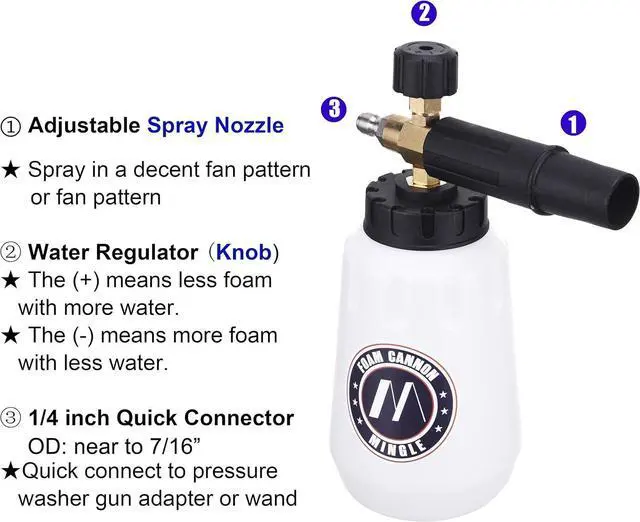 Alt view image 4 of 7 - Foam Cannon, Compatible with Sun Joe SPX Series Pressure Washer, with 5 Nozzle Tips, 1/4 Inch Quick Connector