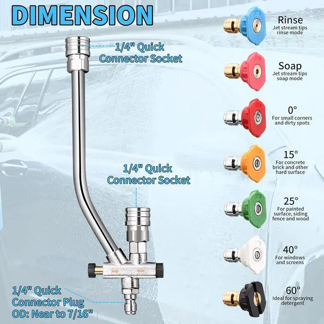Alt view image 2 of 7 - Foam Cannon Dual Connector Accessory,Pressure Washer Double Tip Attachment for Foam Blaster with 7 Power Washer Sprayer Nozzles, 1/4" Quick Connect, 3600 PSI(Without Foam Cannon)
