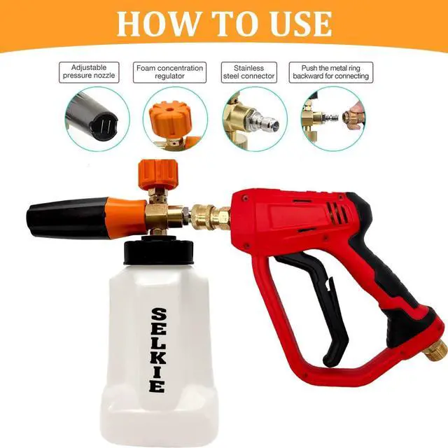 Alt view image 5 of 7 - Foam Cannon with Pressure Washer Gun, Adjustable Cannon Foam Blaster Power Washer Snow Foam Lance with 6pcs Nozzle,1/4" Quick Connector,4350PSI