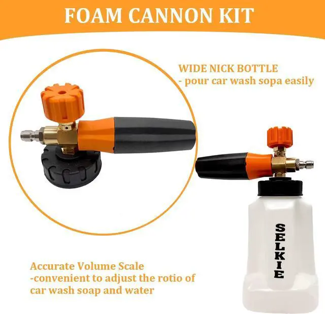 Alt view image 3 of 7 - Foam Cannon with Pressure Washer Gun, Adjustable Cannon Foam Blaster Power Washer Snow Foam Lance with 6pcs Nozzle,1/4" Quick Connector,4350PSI