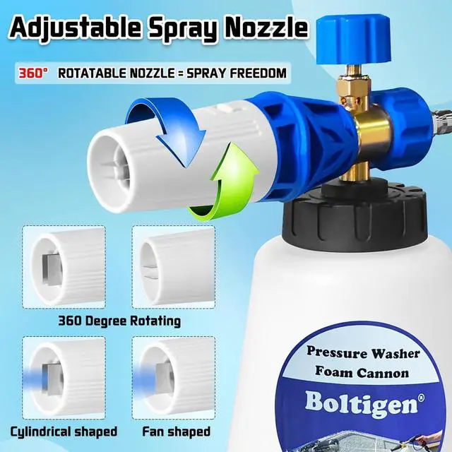 Alt view image 3 of 7 - Pressure Washer Foam Cannon with Dual-Connector Tool, Pressure Washer Foam Lance Jet Wash Sprayer with M22-14 and 1/4 Inch Quick Connect, Adjustable Soap Dispenser, 1 Liter, 1/4 Double Tip Attachment