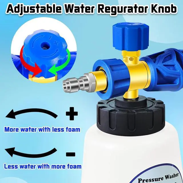 Alt view image 6 of 7 - Pressure Washer Foam Cannon with Dual-Connector Tool, Pressure Washer Foam Lance Jet Wash Sprayer with M22-14 and 1/4 Inch Quick Connect, Adjustable Soap Dispenser, 1 Liter, 1/4 Double Tip Attachment