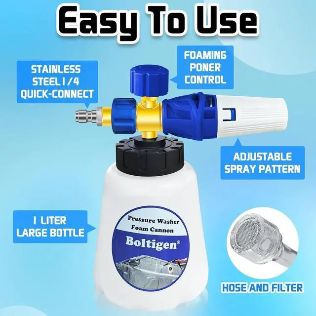 Alt view image 4 of 7 - Pressure Washer Foam Cannon with Dual-Connector Tool, Pressure Washer Foam Lance Jet Wash Sprayer with M22-14 and 1/4 Inch Quick Connect, Adjustable Soap Dispenser, 1 Liter, 1/4 Double Tip Attachment
