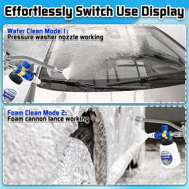 Alt view image 2 of 7 - Pressure Washer Foam Cannon with Dual-Connector Tool, Pressure Washer Foam Lance Jet Wash Sprayer with M22-14 and 1/4 Inch Quick Connect, Adjustable Soap Dispenser, 1 Liter, 1/4 Double Tip Attachment