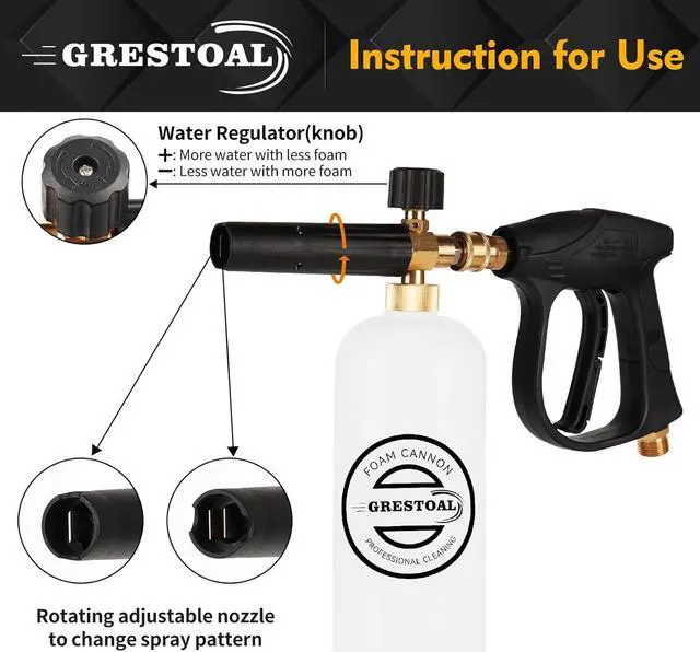 Alt view image 2 of 6 - Pressure Washer Gun Foam Cannon, Snow Foam Lance Short Gun with 5 Pressure Washer Nozzle Tips, 1/4 Inch Quick Connector, 1 Liter, 3000 PSI
