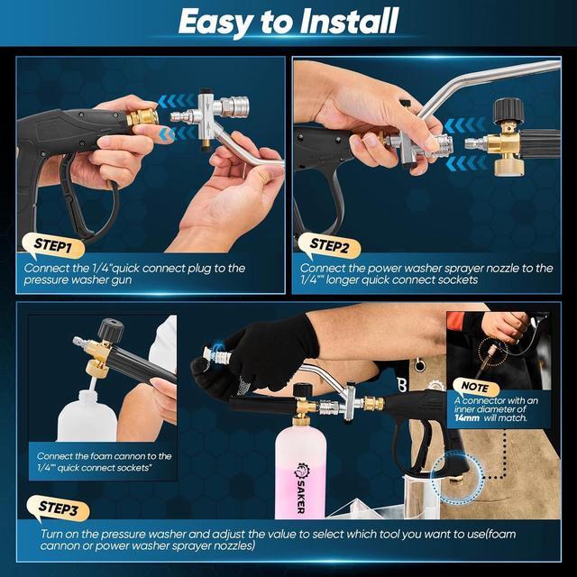 Alt view image 6 of 7 - Foam Cannon for Pressure Washer Kit with Foam Cannon Dual Connector Accessory,Pressure Washer Gun for Car Washing and Cleaning,5 Power Washer Sprayer Nozzles