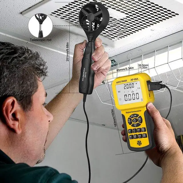 Alt view image 4 of 7 - Pro HVAC Anemometer Handheld CFM Meter Wind Speed Meter with Backlight Max/Avg/Min Functions for Measuring Wind Speed Air Velocity, Temperature Air Flow Meter CFM Meter-AP-856A