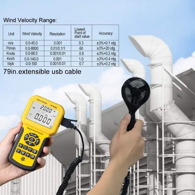 Alt view image 3 of 7 - Pro HVAC Anemometer Handheld CFM Meter Wind Speed Meter with Backlight Max/Avg/Min Functions for Measuring Wind Speed Air Velocity, Temperature Air Flow Meter CFM Meter-AP-856A