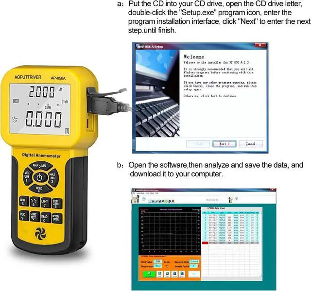 Alt view image 6 of 7 - Pro HVAC Anemometer Handheld CFM Meter Wind Speed Meter with Backlight Max/Avg/Min Functions for Measuring Wind Speed Air Velocity, Temperature Air Flow Meter CFM Meter-AP-856A