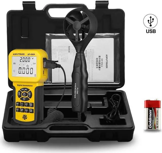 Main image of Pro HVAC Anemometer Handheld CFM Meter Wind Speed Meter with Backlight Max/Avg/Min Functions for Measuring Wind Speed Air Velocity, Temperature Air Flow Meter CFM Meter-AP-856A
