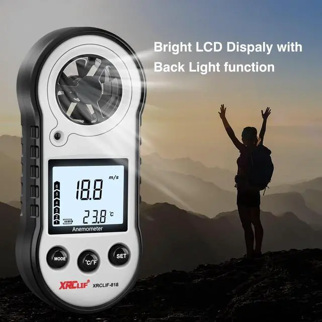 Alt view image 3 of 7 - Digital Wind Speed Meter Anemometer, Handhled Wind Gauges Measuring Wind Chill Temperature Speed, Wind Meter Thermometer Gauge for Shooting Windsurfing Hunting Gray
