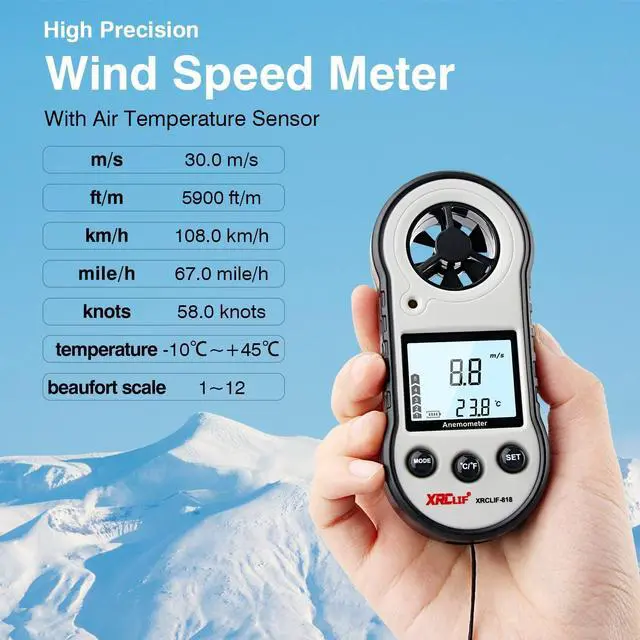 Alt view image 6 of 7 - Digital Wind Speed Meter Anemometer, Handhled Wind Gauges Measuring Wind Chill Temperature Speed, Wind Meter Thermometer Gauge for Shooting Windsurfing Hunting Gray