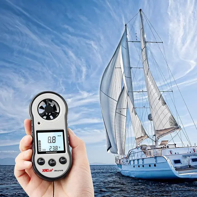 Alt view image 5 of 7 - Digital Wind Speed Meter Anemometer, Handhled Wind Gauges Measuring Wind Chill Temperature Speed, Wind Meter Thermometer Gauge for Shooting Windsurfing Hunting Gray