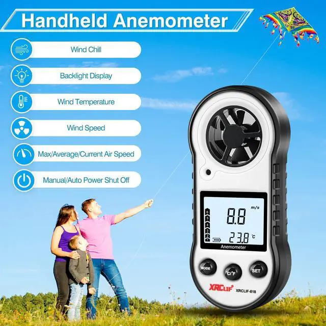 Alt view image 2 of 7 - Digital Wind Speed Meter Anemometer, Handhled Wind Gauges Measuring Wind Chill Temperature Speed, Wind Meter Thermometer Gauge for Shooting Windsurfing Hunting Gray
