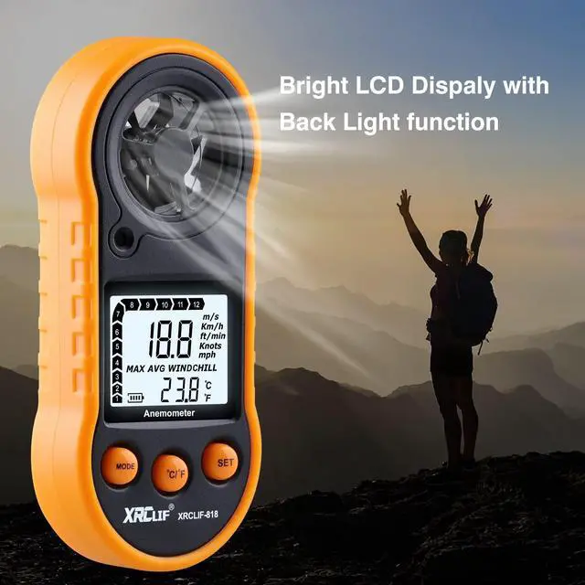 Alt view image 4 of 7 - Digital Wind Speed Meter Anemometer Handheld Wind Gauges Air Flow Velocity Meter for Measuring Wind Chill Temperature Speed, Wind Meter Thermometer Gauge for Shooting Windsurfing Fishing Hunting