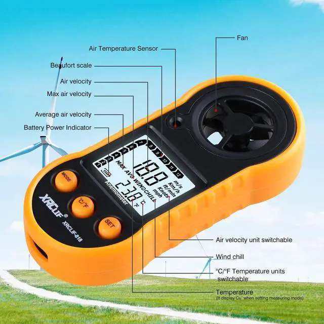 Alt view image 3 of 7 - Digital Wind Speed Meter Anemometer Handheld Wind Gauges Air Flow Velocity Meter for Measuring Wind Chill Temperature Speed, Wind Meter Thermometer Gauge for Shooting Windsurfing Fishing Hunting