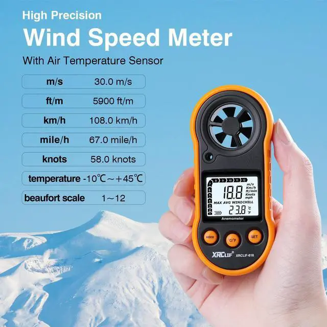 Alt view image 2 of 7 - Digital Wind Speed Meter Anemometer Handheld Wind Gauges Air Flow Velocity Meter for Measuring Wind Chill Temperature Speed, Wind Meter Thermometer Gauge for Shooting Windsurfing Fishing Hunting