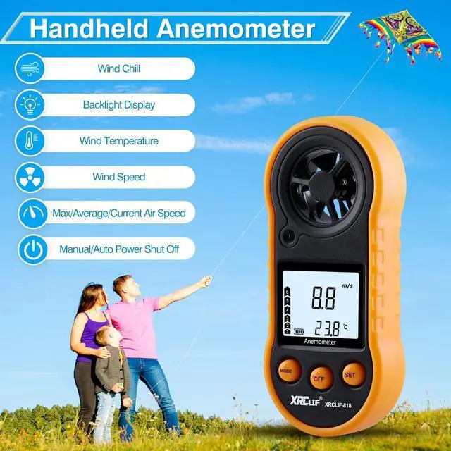 Alt view image 5 of 7 - Digital Wind Speed Meter Anemometer Handheld Wind Gauges Air Flow Velocity Meter for Measuring Wind Chill Temperature Speed, Wind Meter Thermometer Gauge for Shooting Windsurfing Fishing Hunting