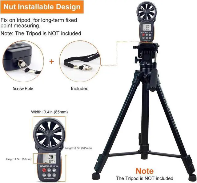 Alt view image 2 of 7 - Digital Anemometer Barometer Handheld, for Wind Speed Temperature Wind Chill Tester w/Humidity, Altitude, Barometric Pressure Meter for Climbing Drone HVAC CFM BT-100WM