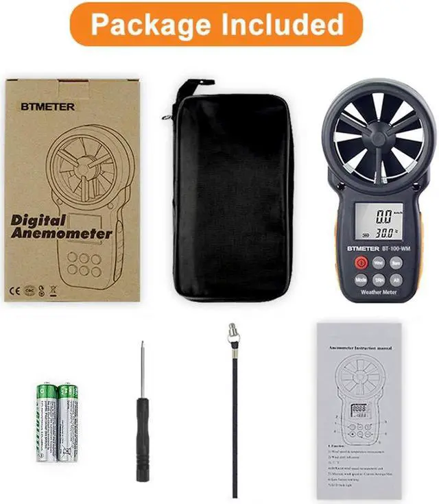 Alt view image 7 of 7 - Digital Anemometer Barometer Handheld, for Wind Speed Temperature Wind Chill Tester w/Humidity, Altitude, Barometric Pressure Meter for Climbing Drone HVAC CFM BT-100WM