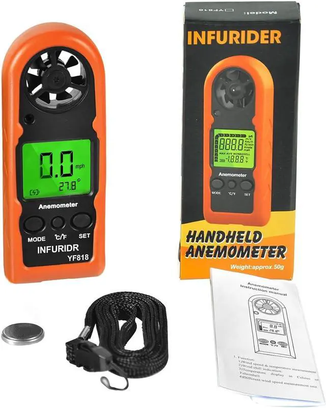 Alt view image 7 of 7 - Digital Anemometer Handheld, INFURIDER YF818 Wind Speed Meter Gauge, Accurate Measures Wind Velocity and Temperature with Wind Chill Backlight MAX/AVG, Airflow Meter for Outdoor Activities