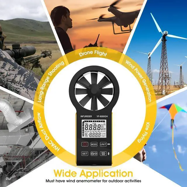 Alt view image 5 of 7 - Rechargeable Anemometer Handheld, Digital Smart Touch Wind Speed Meter,Portable CFM Wind Speed Gauge for Air Flow Velocity Temperature Measurement,HVAC Wind Anemometer Outdoor(INFURIDER YF-6000GH)