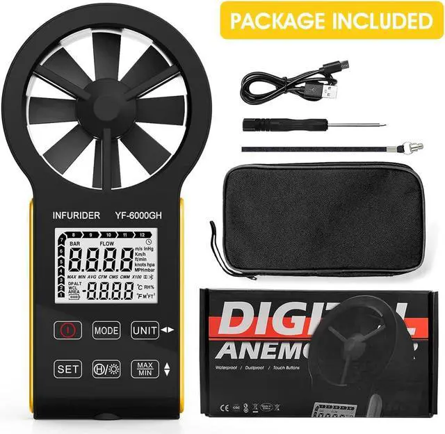 Alt view image 7 of 7 - Rechargeable Anemometer Handheld, Digital Smart Touch Wind Speed Meter,Portable CFM Wind Speed Gauge for Air Flow Velocity Temperature Measurement,HVAC Wind Anemometer Outdoor(INFURIDER YF-6000GH)