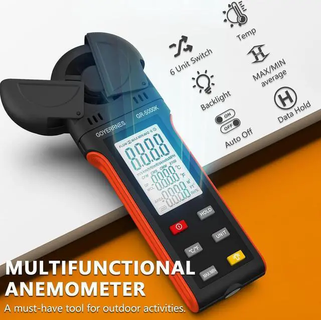 Alt view image 3 of 7 - Handheld Anemometer, Digital Wind Speed, Temperature, Humidity Gauge Meter, Air Flow Velocity CFM Measuring Device for HVAC Outdoor Sailing Shooting Golf