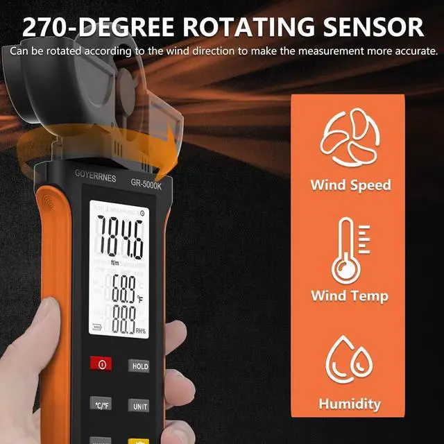 Alt view image 2 of 7 - Handheld Anemometer, Digital Wind Speed, Temperature, Humidity Gauge Meter, Air Flow Velocity CFM Measuring Device for HVAC Outdoor Sailing Shooting Golf