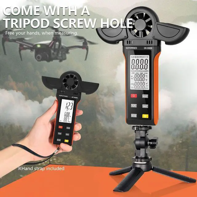 Alt view image 5 of 7 - Handheld Anemometer, Digital Wind Speed, Temperature, Humidity Gauge Meter, Air Flow Velocity CFM Measuring Device for HVAC Outdoor Sailing Shooting Golf
