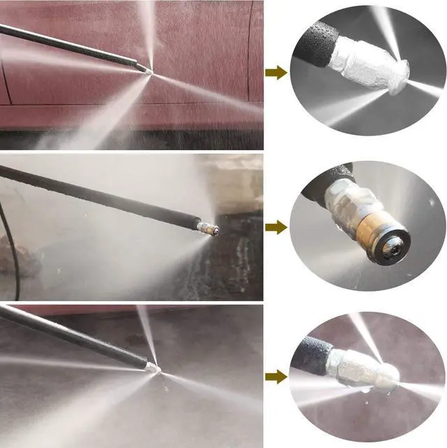 Alt view image 3 of 6 - Sewer Jetter Kit 200 FT for Pressure Washer, 5800 PSI Drain Cleaner Hose 1/4 Inch NPT Corner Rotating and Button Nose Sewer Jetting Nozzle Spanner Watertight Tape Pearl Corsage Pin