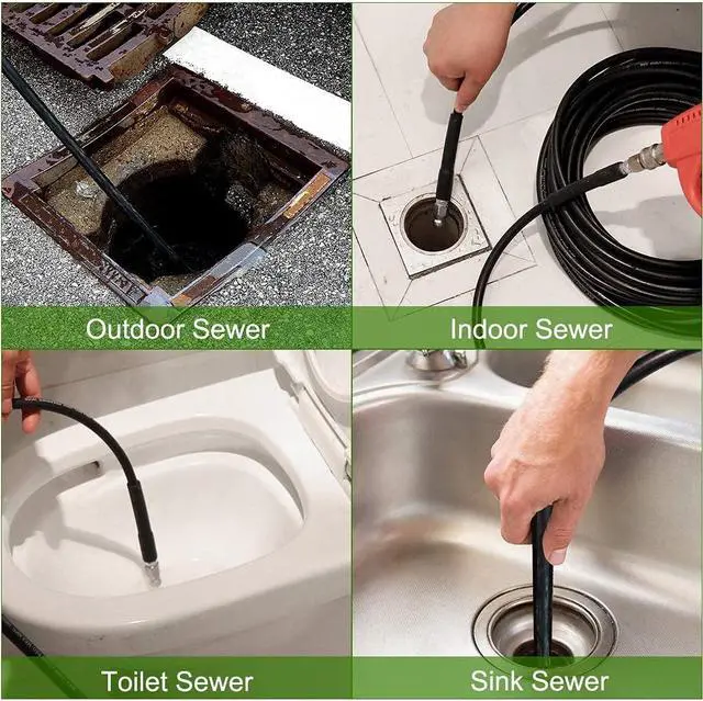 Alt view image 4 of 6 - 150 FT Sewer Jetter Kit for Pressure Washer, 5800PSI Drain Cleaner Hose 1/4 Inch NPT, Corner, Rotating, Button Nose Sewer Jetting Nozzle Watertight Tape Pearl Corsage Pin with 2 Pcs Spanner