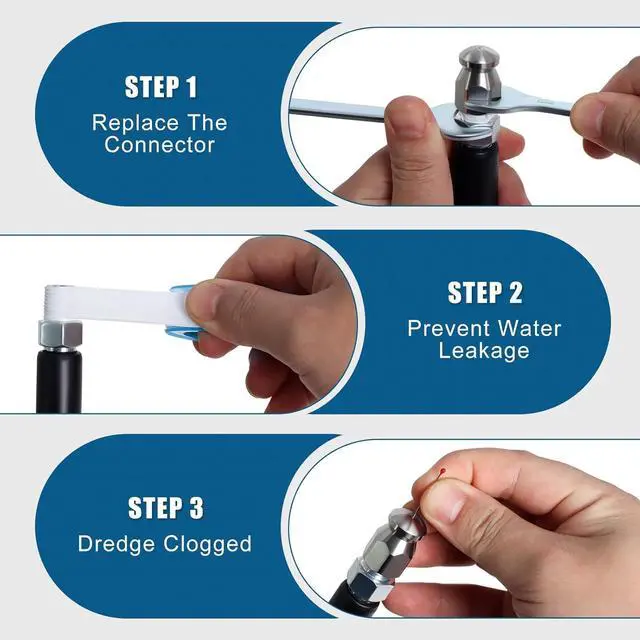 Alt view image 5 of 7 - 100FT Sewer Jetter Kit for Pressure Washer, 5800PSI Drain Cleaner Hose 1/4 Inch NPT Corner with 4 Sewer Jetting Nozzles,Waterproof Tape,Pearl Corsage Pin,Handle Strap & 2 Spanners (Black)