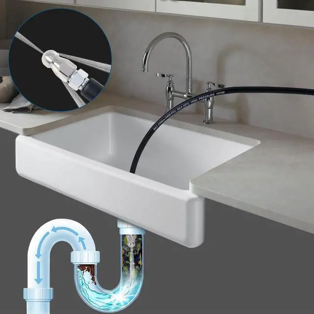 Alt view image 7 of 7 - 100FT Sewer Jetter Kit for Pressure Washer, 5800PSI Drain Cleaner Hose 1/4 Inch NPT Corner with 4 Sewer Jetting Nozzles,Waterproof Tape,Pearl Corsage Pin,Handle Strap & 2 Spanners (Black)