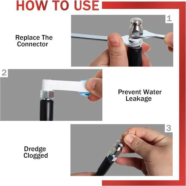 Alt view image 5 of 7 - Sewer Jetter Kit for Pressure Washer 200FT, 5800PSI Drain Cleaner Hose 1/4 Inch NPT Corner with 5 Sewer Jetting Nozzles,Waterproof Tape,Pearl Corsage Pin & 2 Spanners (Red)