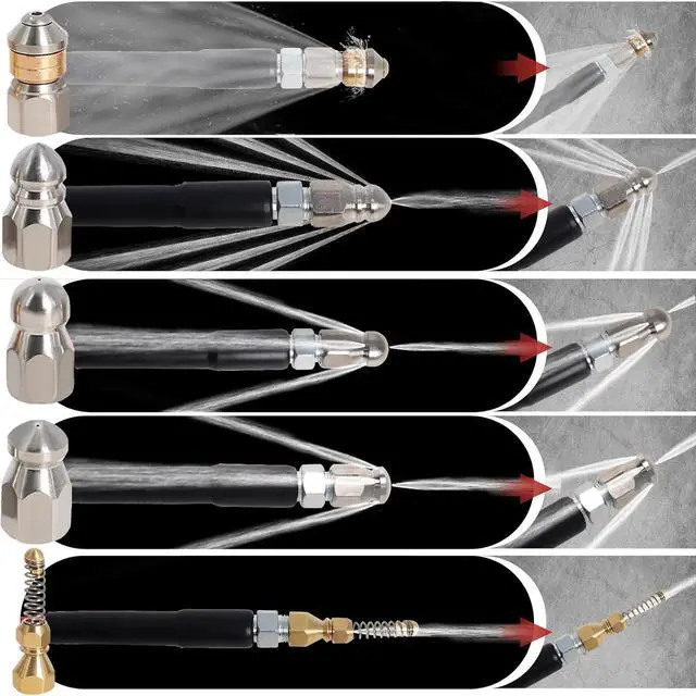 Alt view image 6 of 7 - Sewer Jetter Kit for Pressure Washer 200FT, 5800PSI Drain Cleaner Hose 1/4 Inch NPT Corner with 5 Sewer Jetting Nozzles,Waterproof Tape,Pearl Corsage Pin & 2 Spanners (Red)