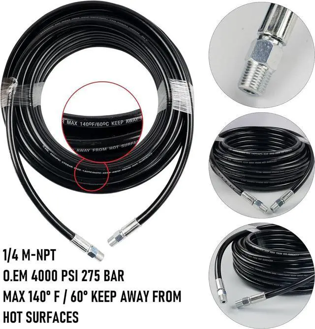 Alt view image 2 of 7 - Sewer Jetter Kit for Pressure Washer 150FT, Drain Cleaner Hose 1/4 Inch NPT, Orifice 4.0 Button Nose and Rotating Sewer Jetting Nozzle Spanner Tape Pearl Corsage Pin, 4000 PSI