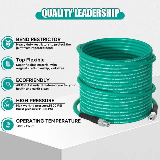 Alt view image 2 of 7 - 200FT Sewer Jetter Kit for Pressure Washer,1/4NPT Drain Cleaner Hose 5800PSI, with Adapter Corner Rotating Button Nose Sewer Jetting Nozzles Kit Pearl Corsage Pin Spanner Waterproof Tape