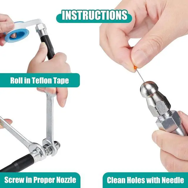 Alt view image 7 of 7 - 150FT Sewer Jetter Kit for Pressure Washer,1/4NPT Drain Cleaner Hose 5800PSI, with Adapter Corner Rotating Button Nose Sewer Jetting Nozzles Kit Pearl Corsage Pin Spanner Waterproof Tape