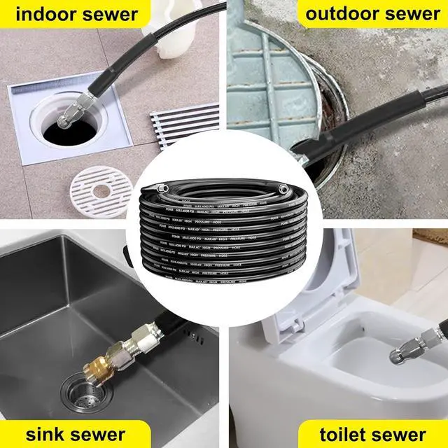 Alt view image 5 of 7 - Sewer Jetter Kit 100FT for Pressure Washer 4000PSI Hydrojet Drain Cleaning Kit with Button Nose 1/4 Inch NPT Rotating Sewer Jet Nozzle Spanner Waterproof Tape Pearl Corsage Pin