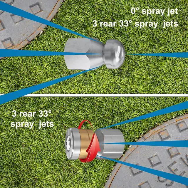 Alt view image 7 of 7 - Sewer Jetter Kit 100FT for Pressure Washer 4000PSI Hydrojet Drain Cleaning Kit with Button Nose 1/4 Inch NPT Rotating Sewer Jet Nozzle Spanner Waterproof Tape Pearl Corsage Pin